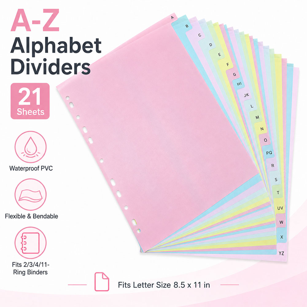 Index Tab Divider - 21-stronicowe przekładki do segregatora z alfabetem